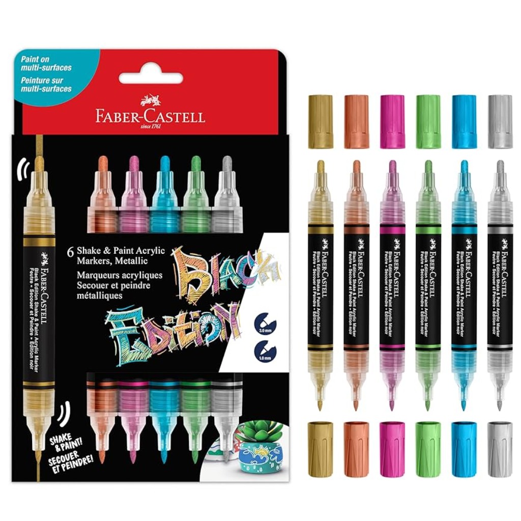 Faber-Castell: Black Edition Shake & Paint 2 végű 3mm-es és 1mm-es 6db-os színes metál marker szett