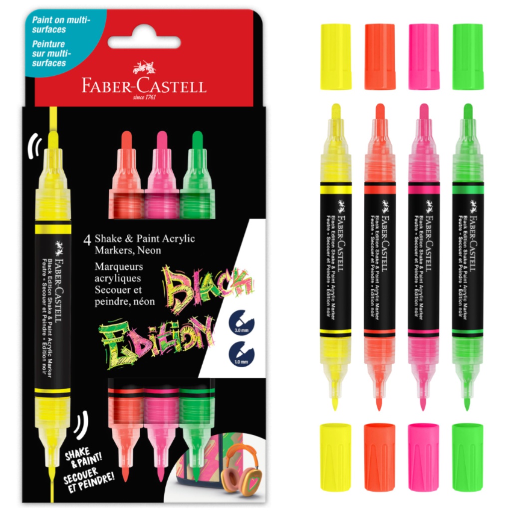Faber-Castell: Black Edition Shake & Paint 2 végű 3mm-es és 1mm-es 4db-os színes marker szett
