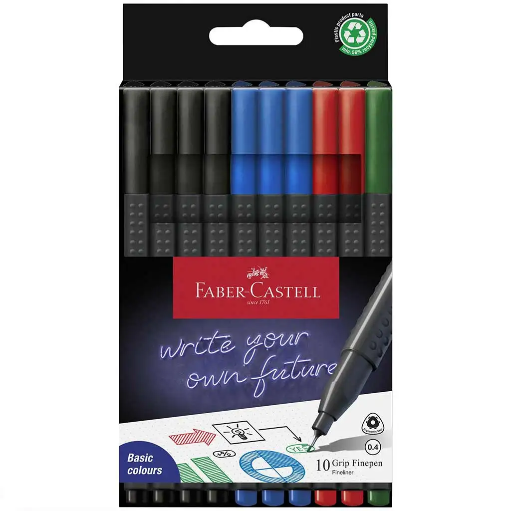 Faber-Castell: GRIP tűfilc 0,4mm-es heggyel 4 féle szín 10db-os szett