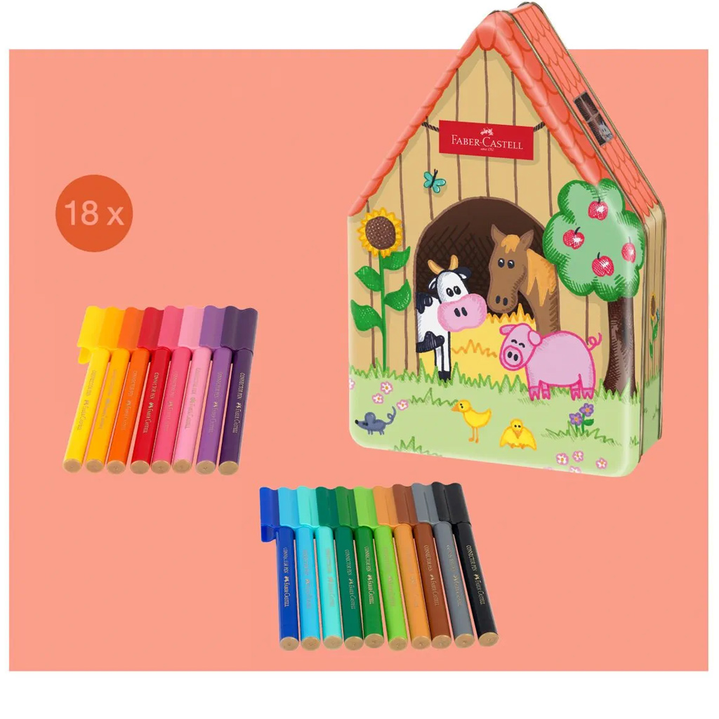 Faber Castell: Connector filctoll készlet 18db-os Farm mintás fém dobozban kép 2
