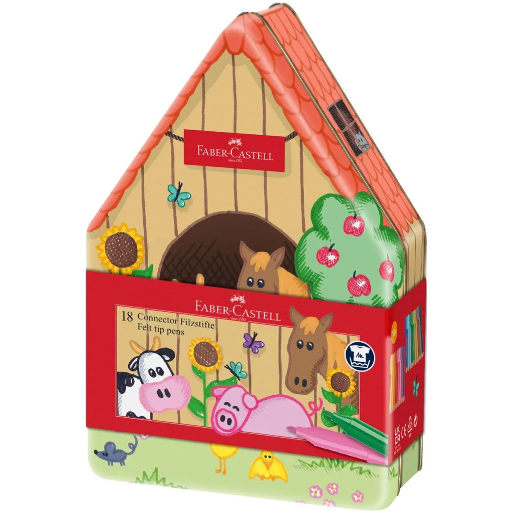 Faber Castell: Connector filctoll készlet 18db-os Farm mintás fém dobozban