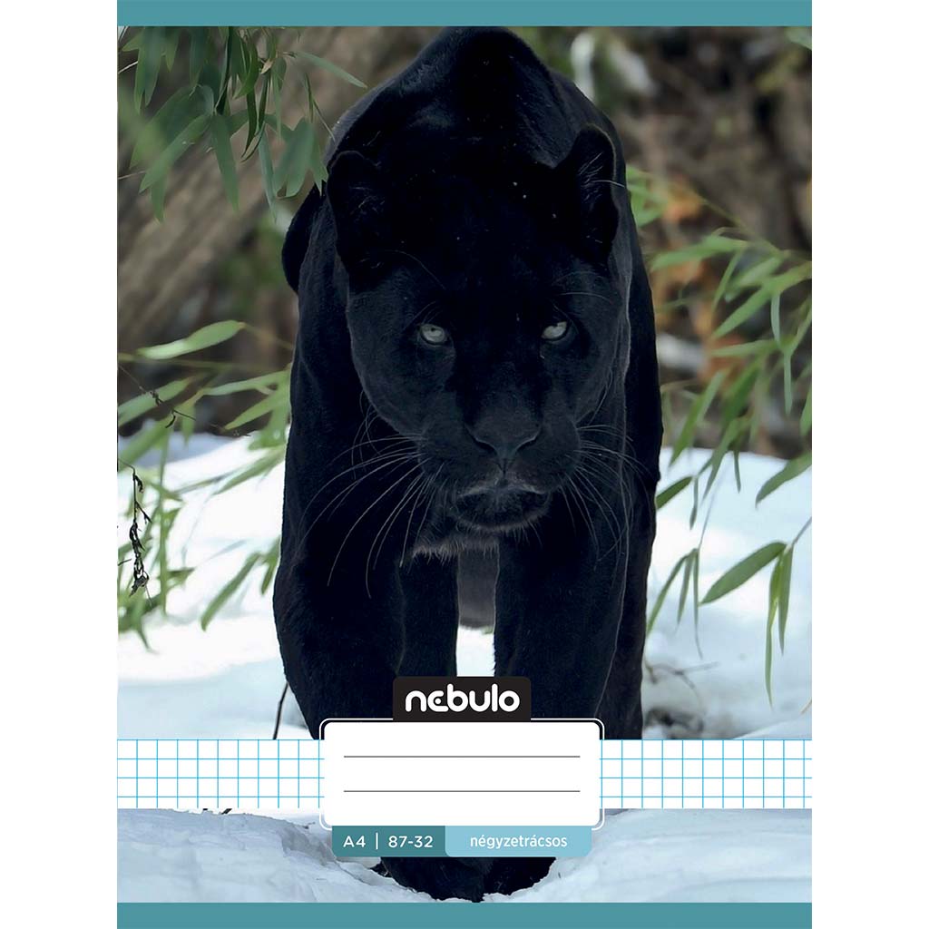 Nebulo: Tűzött kockás füzet fekete párduc mintás 87-32 A/4