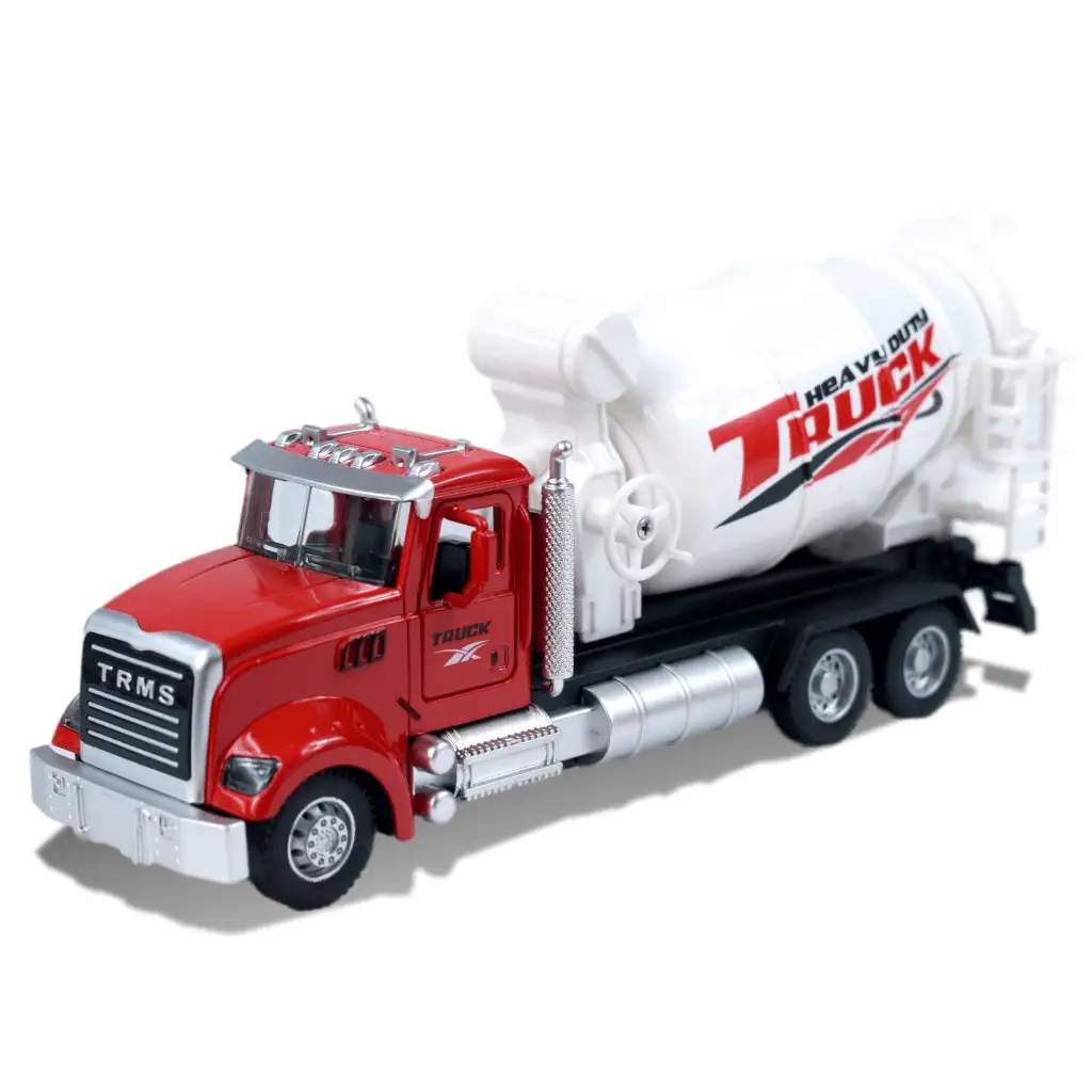Heavy Duty Truck: Hátrahúzós fém betonkeverő mixer teherautó modell nyitható ajtókkal és forgó dobbal 1/36 kép 3