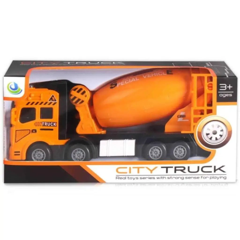 City Truck: Négytengelyes fém teherautó modell betonkeverő felépítménnyel - fénnyel és hanggal