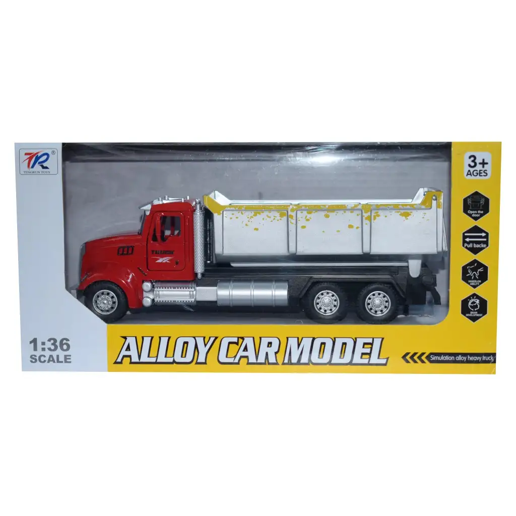 Heavy Duty Truck: Hátrahúzós fém billenőplatós teherautó modell nyitható ajtókkal 1/36 kép 2
