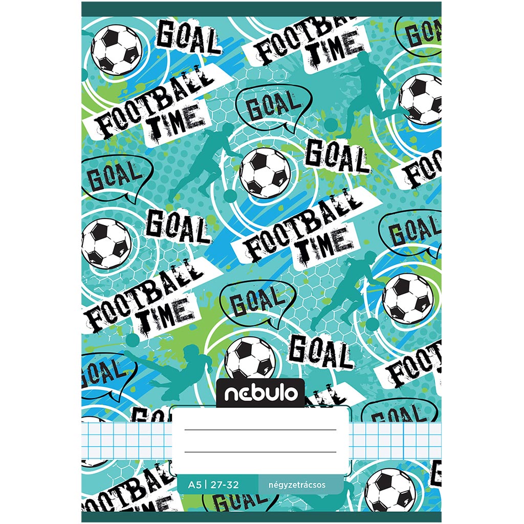 Nebulo: Tűzött football time feliratos kockás füzet 27-32 A/5