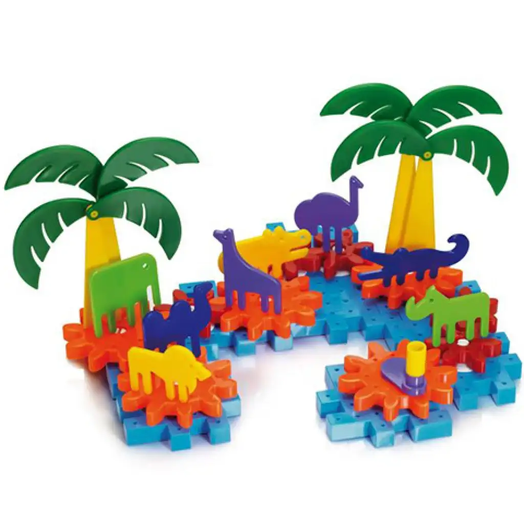 Quercetti: Georello Farm + Dzsungel fogaskerekes építőjáték 110db-os szett kép 3