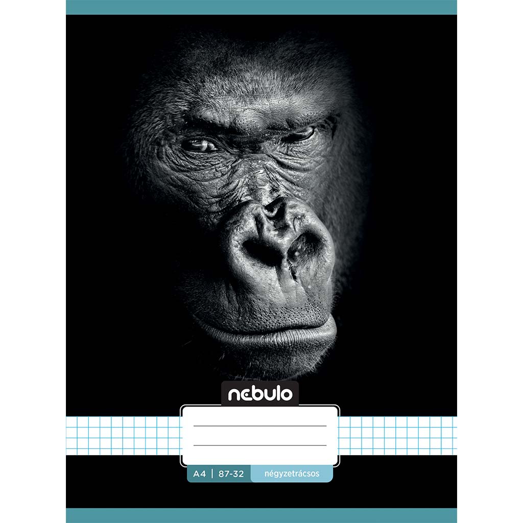 Nebulo: Tűzött kockás füzet gorilla mintás 87-32 A/4