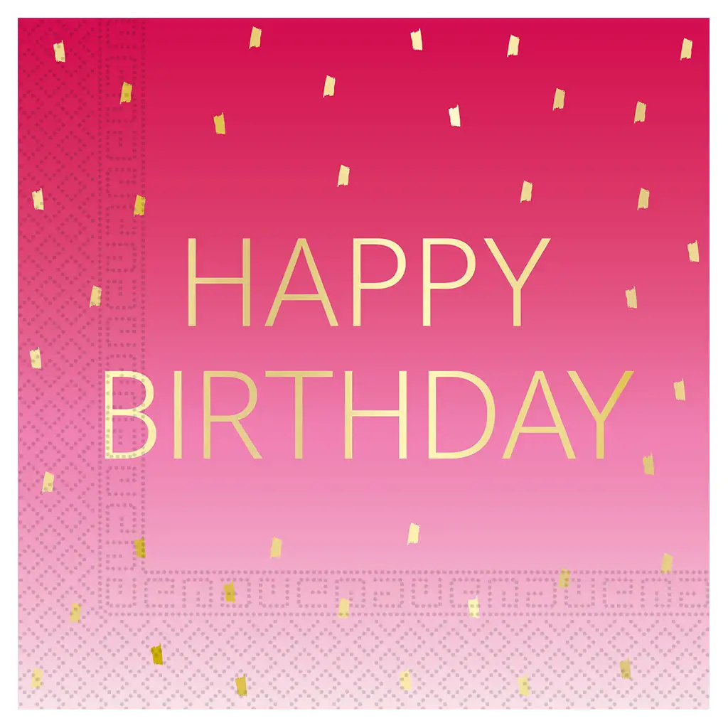 Rózsaszín színű szülinapi "Happy Birthday" feliratú 2 rétegű papírszalvéta 20db-os csomag