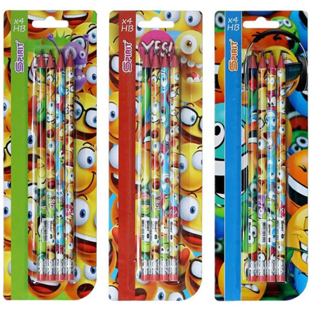 Spirit: Happy grafit ceruza radírral 4db-os szett többféle változatban