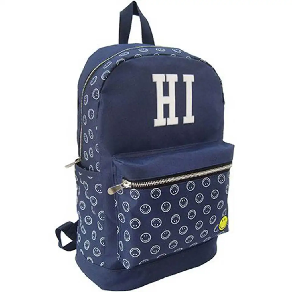 Smiley kék iskolatáska, hátizsák 30x20x42 cm