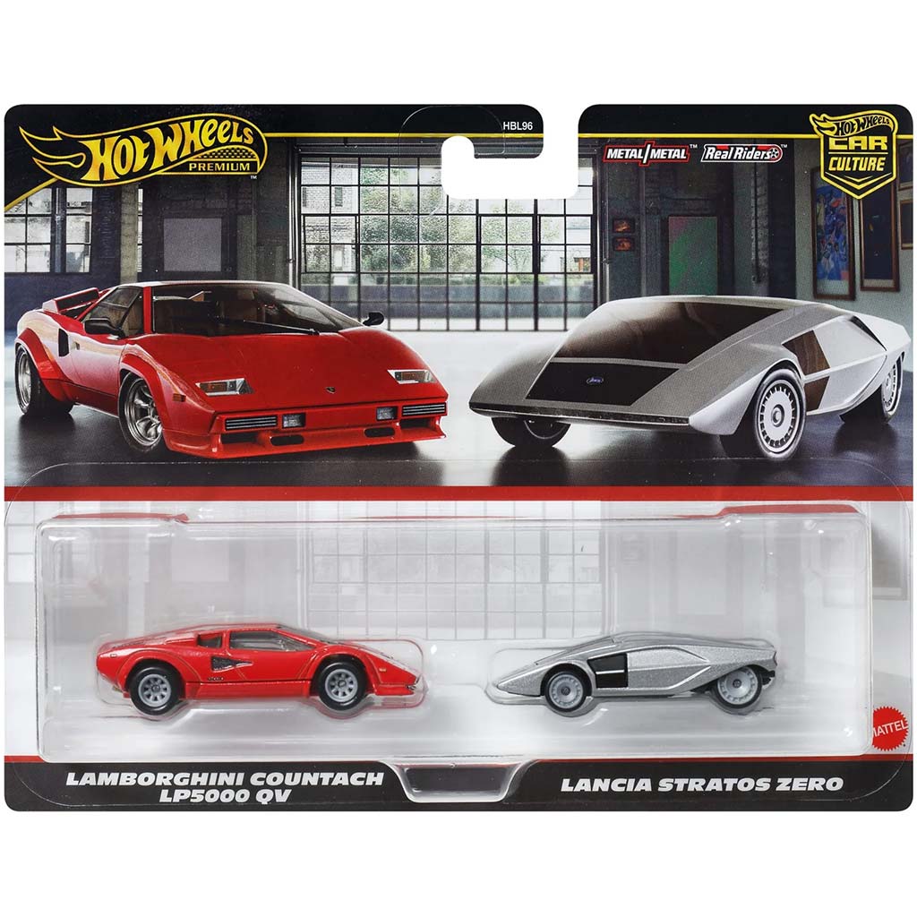 Hot Wheels Deluxe kisautó 2db-os csomag Lamborghini Countach LP5000 QV és Lancia Stratos Zero - Mattel