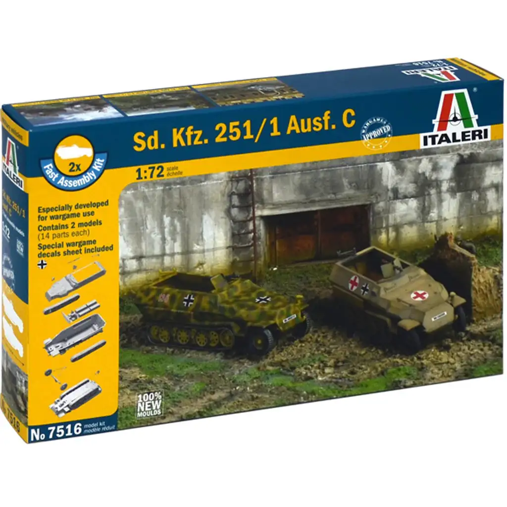 Italeri 1/72 Sd. Kfz. 251/1 Ausf. C féllánctalpas páncélozott járművek 2db-os makett szett
