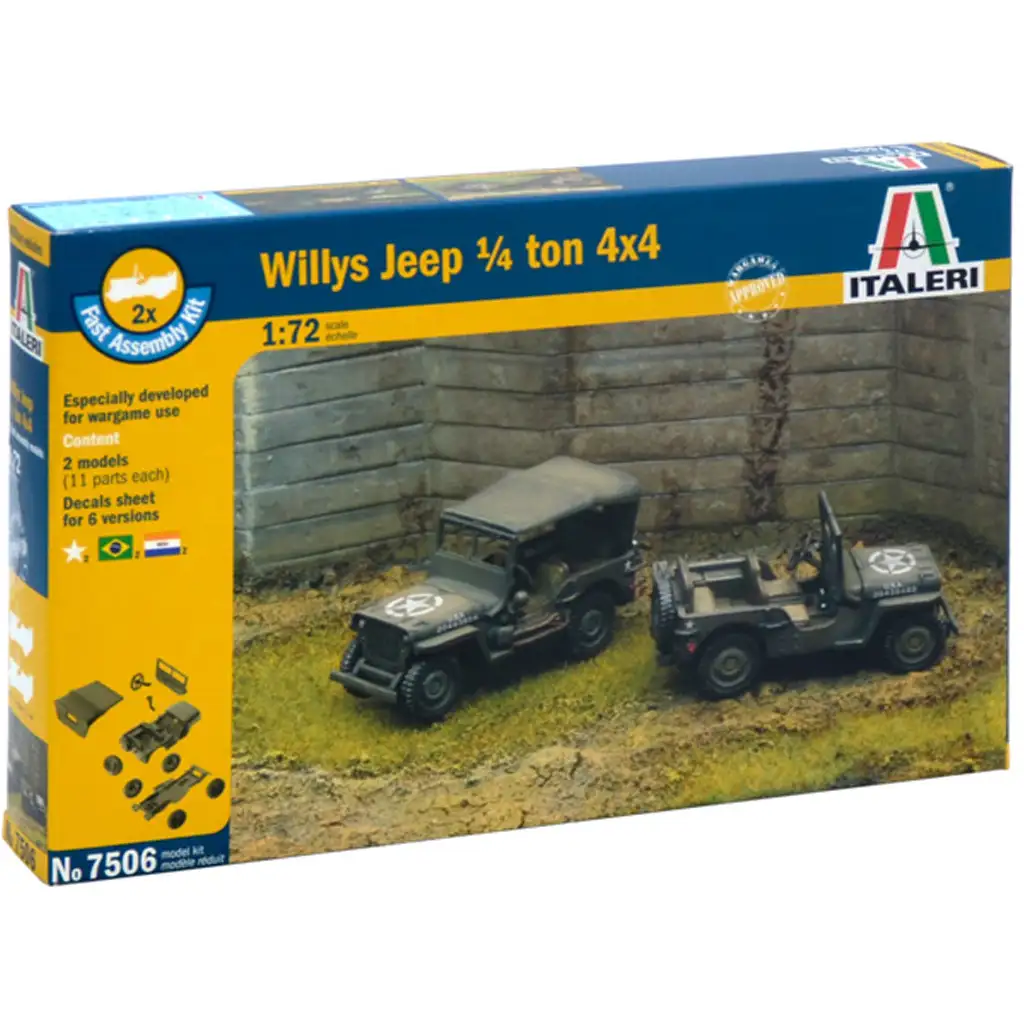 Italeri 1/72 Willys Jeep 1/4 ton 4x4 katonai járművek 2db-os makett szett
