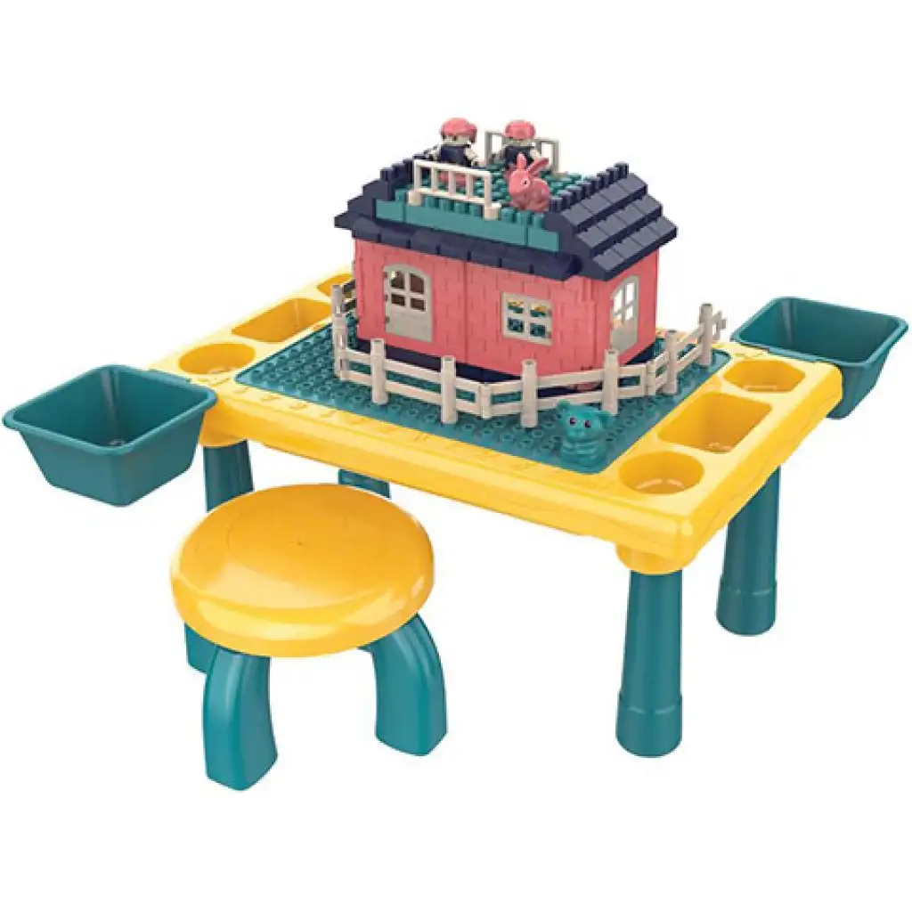 Játékasztal építőelemekkel 76db-os készlet kép 2