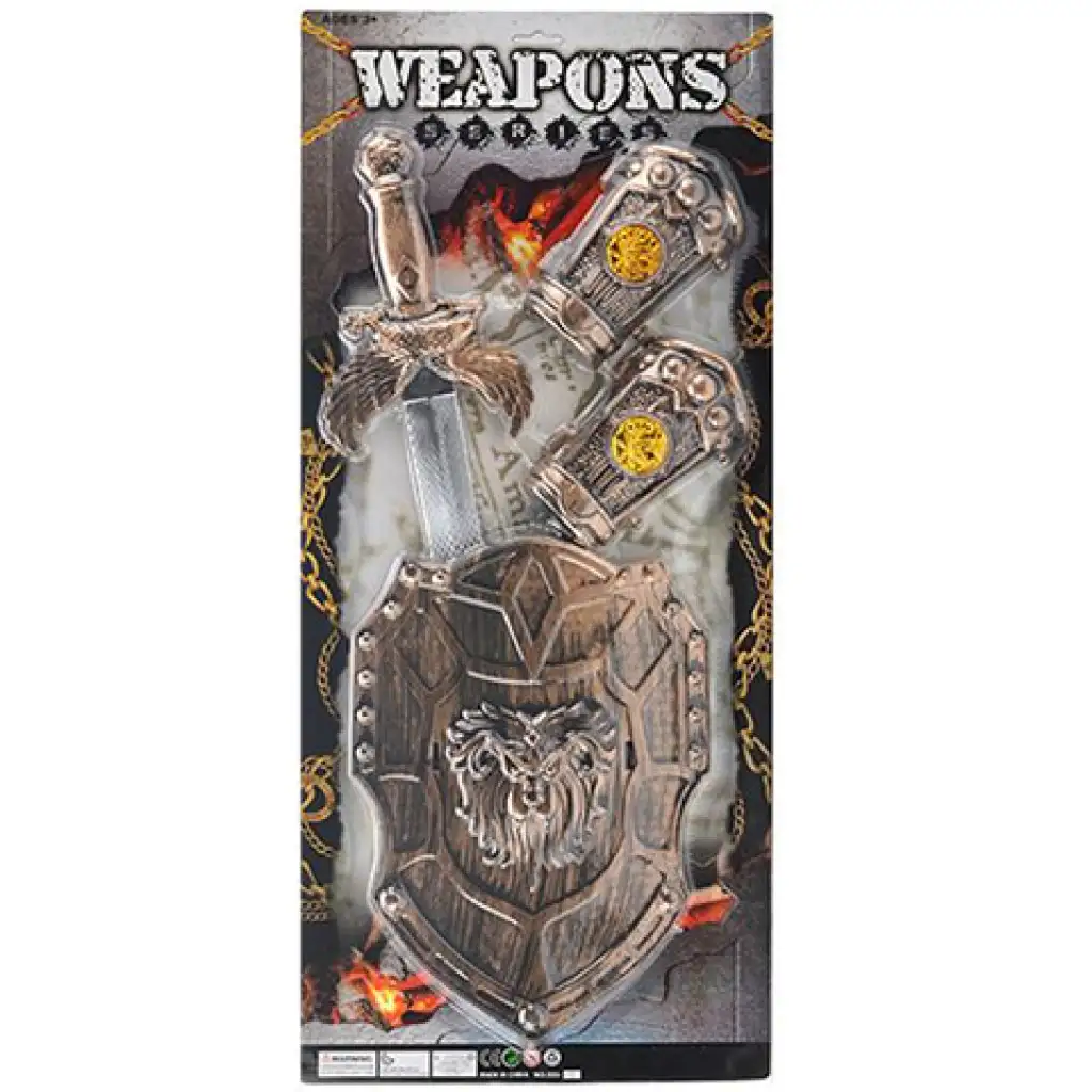 Középkori kard pajzzsal és kézfej védővel