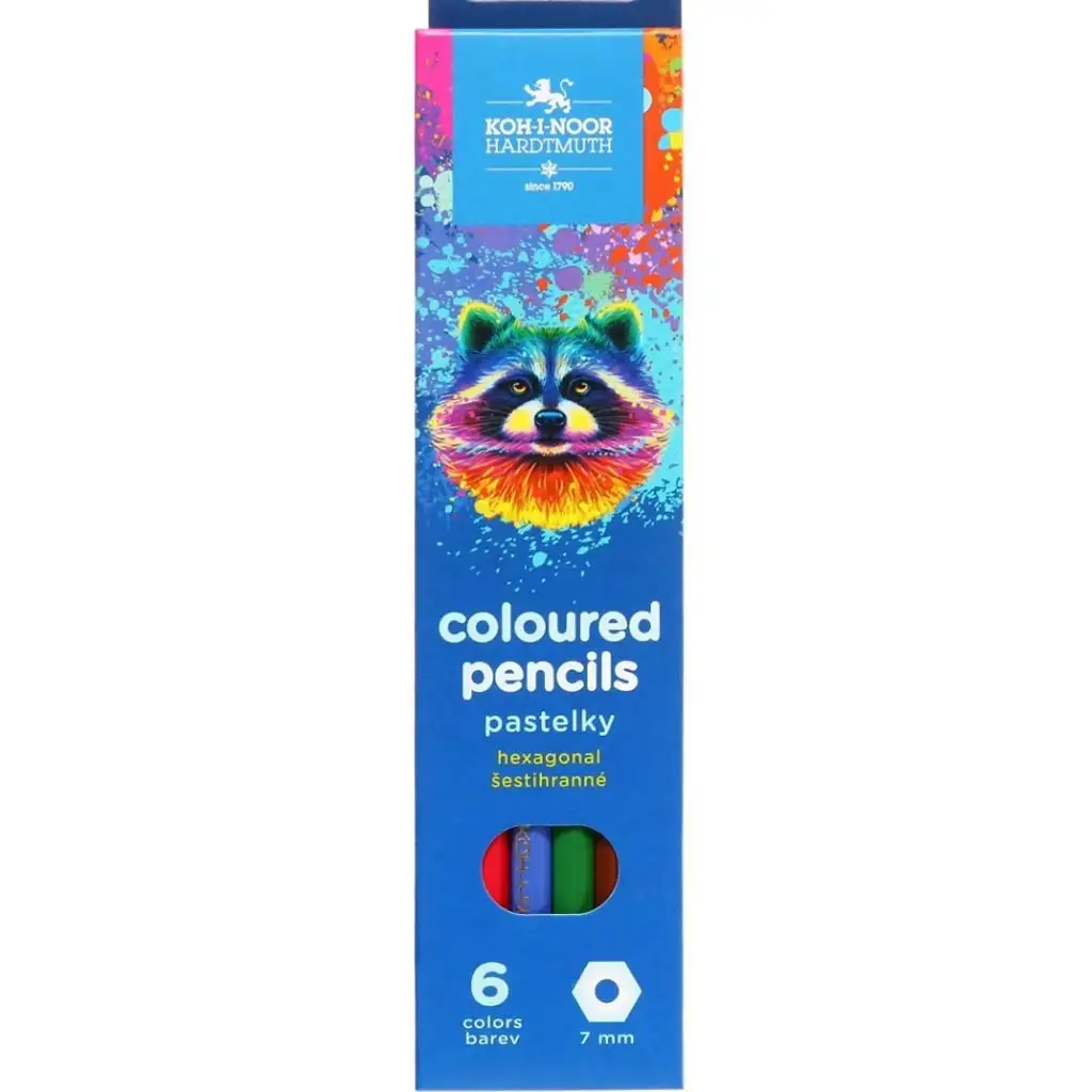 ICO: Koh-I-Noor 3551 Hatszögletű színes ceruza mosómedvés dobozban 6 darabos