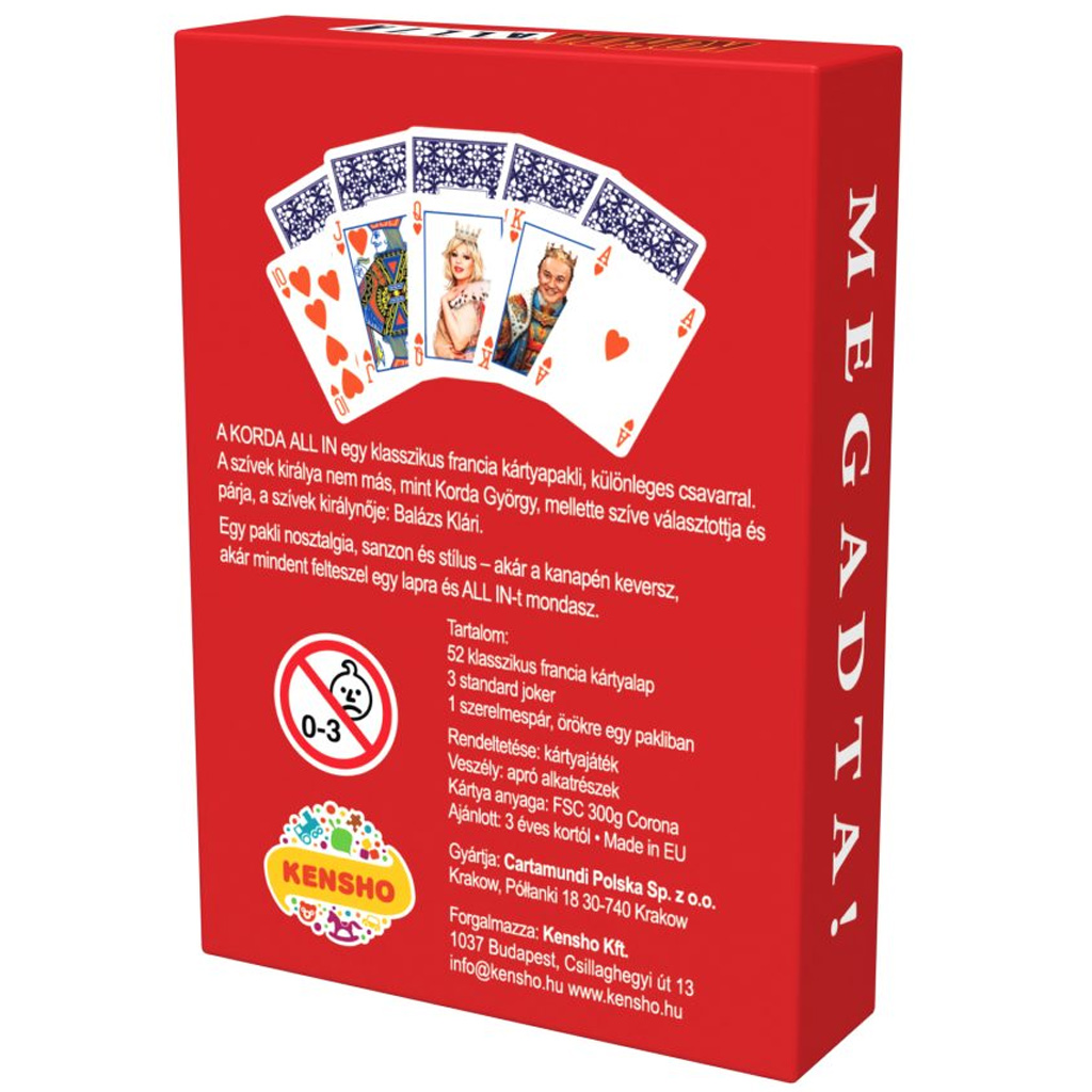 Korda All-in Klasszikus francia kártyapakli (52 lap + 3 Joker) kép 2