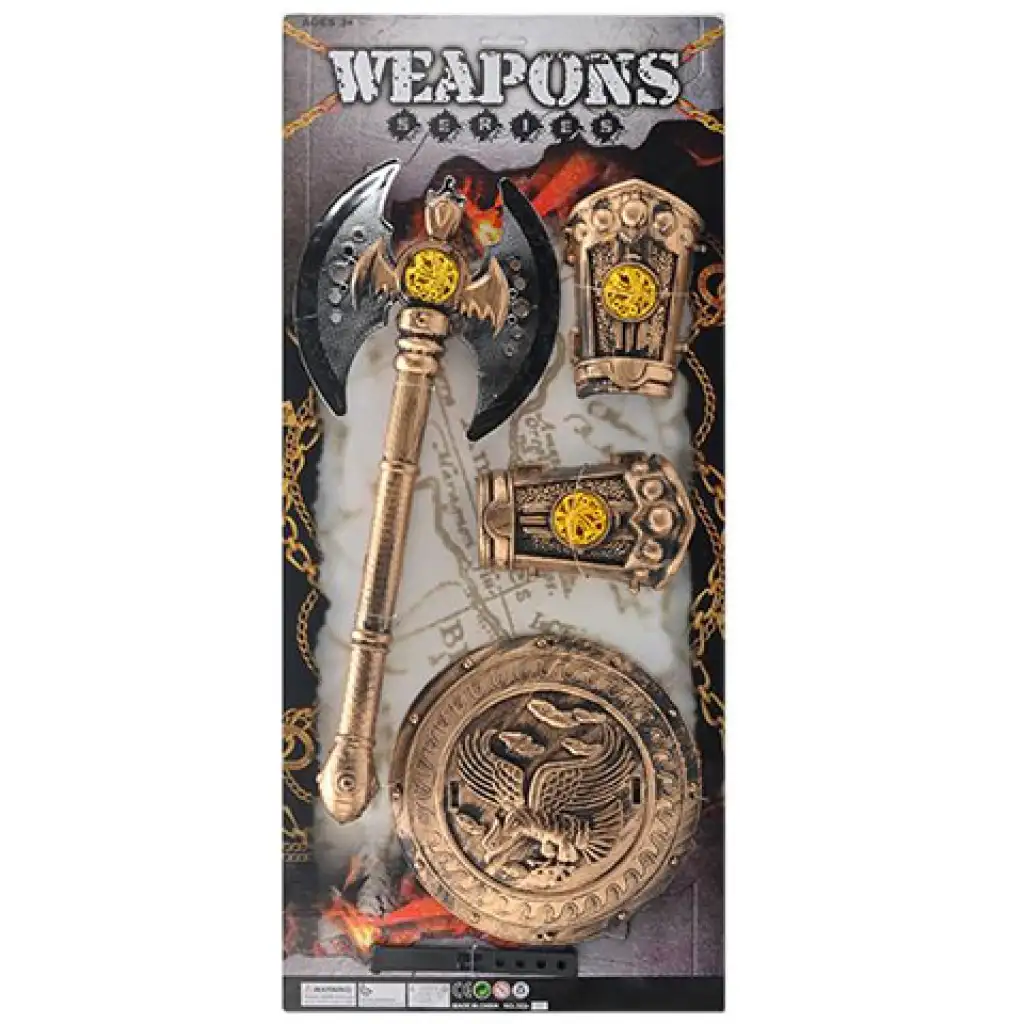 Középkori bárd pajzzsal és kézfej védővel 4db-os szett