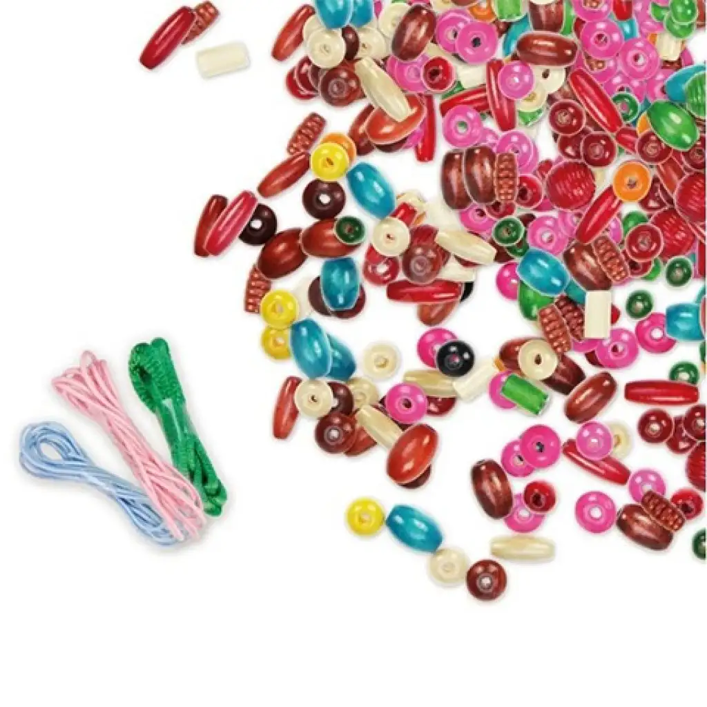 LENA: Színes fa gyöngyfűző 438db-os készlet műanyag tárolóban kép 2