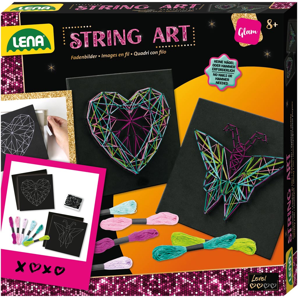 LENA: Kreatív fonalkép készítő szett pillangó és szív mintával