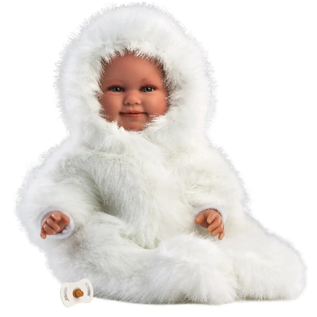 Llorens: Luka 45cm-es mosolygós baba cumival fehér bársony bundában