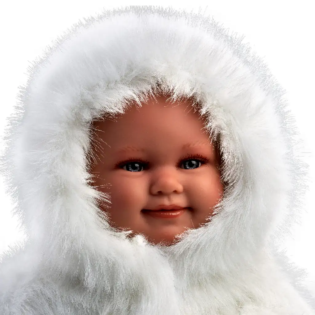 Llorens: Luka 45cm-es mosolygós baba cumival fehér bársony bundában kép 4