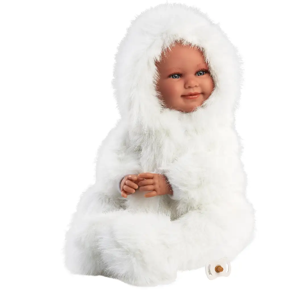 Llorens: Luka 45cm-es mosolygós baba cumival fehér bársony bundában kép 2