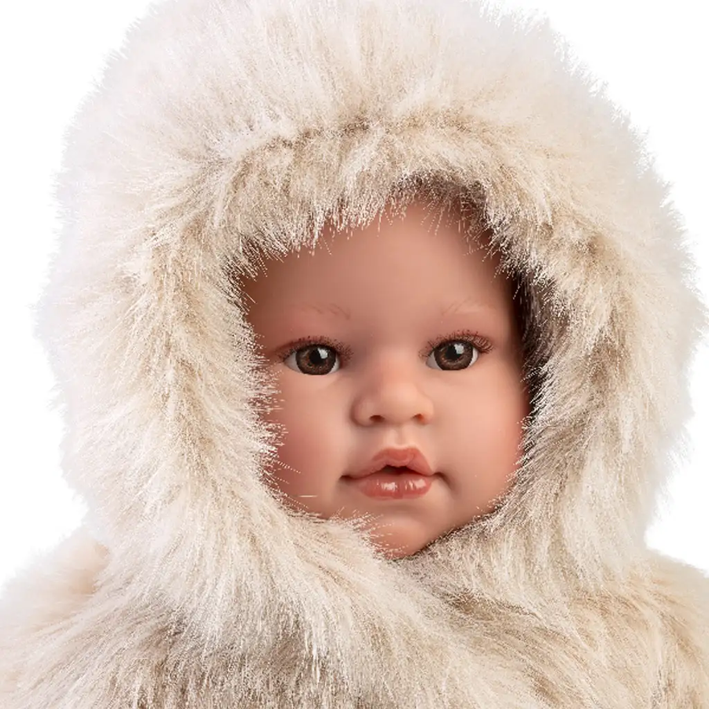 Llorens: Leo 45cm-es síró baba cumival krémszínű bársony bundában kép 3