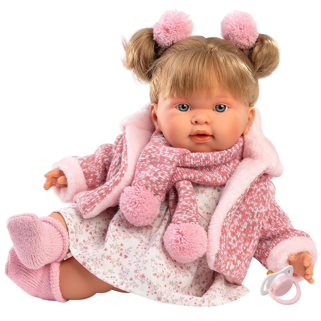Llorens: Alexandra 42cm-es síró baba cumival rózsaszín kabátban kép 2