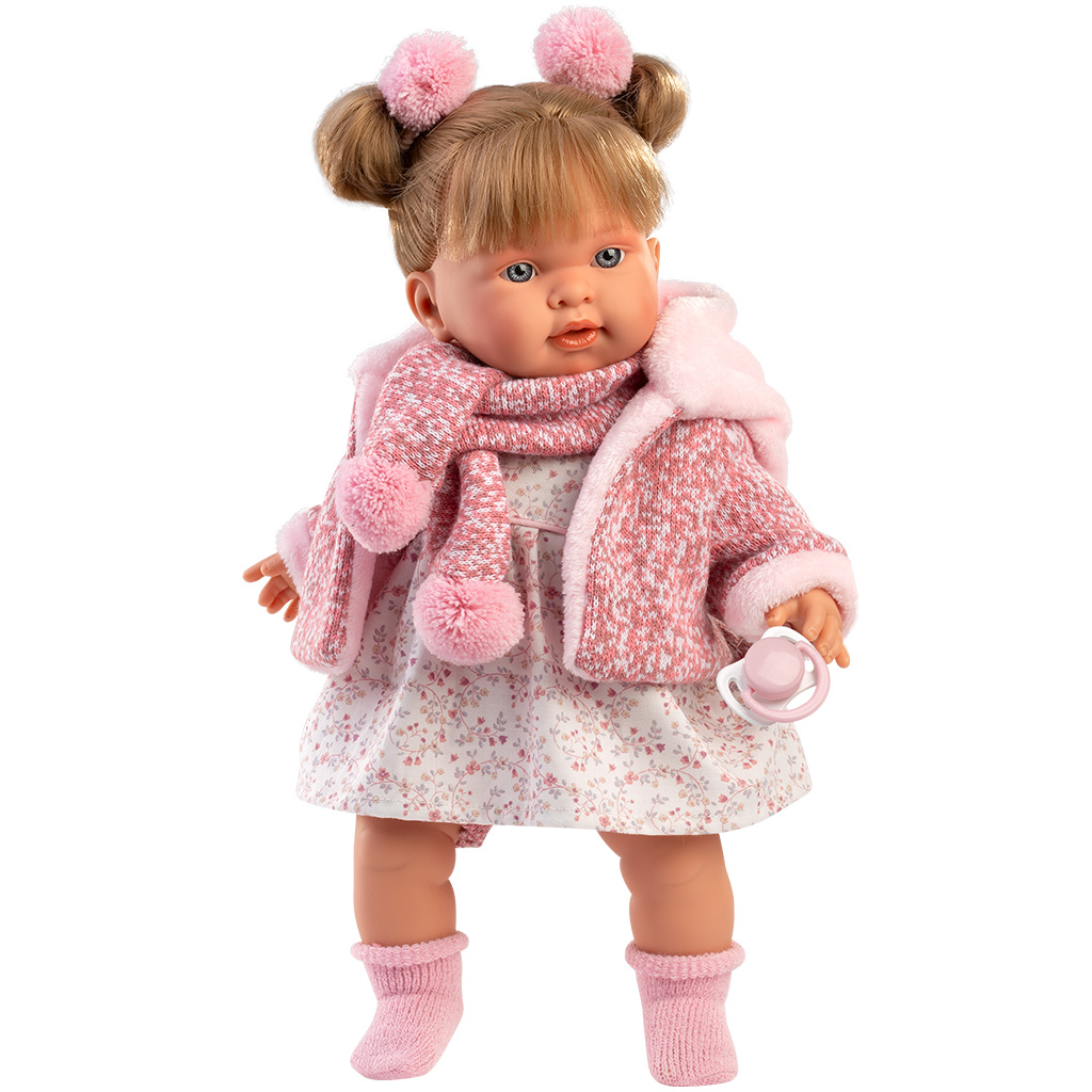 Llorens: Alexandra 42cm-es síró baba cumival rózsaszín kabátban