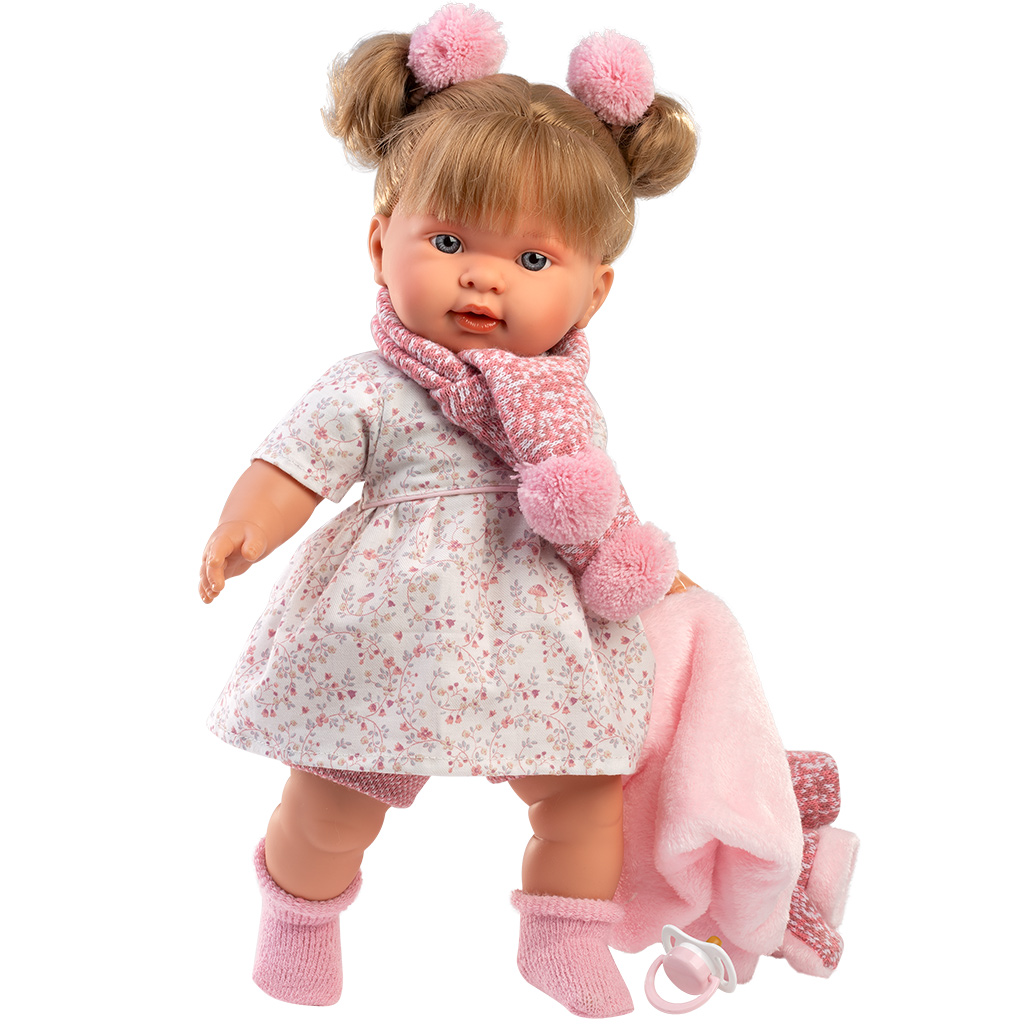 Llorens: Alexandra 42cm-es síró baba cumival rózsaszín kabátban kép 3