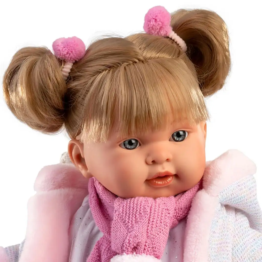 Llorens: Alexandra 42cm-es síró baba cumival rózsaszín bojtos sállal kép 4