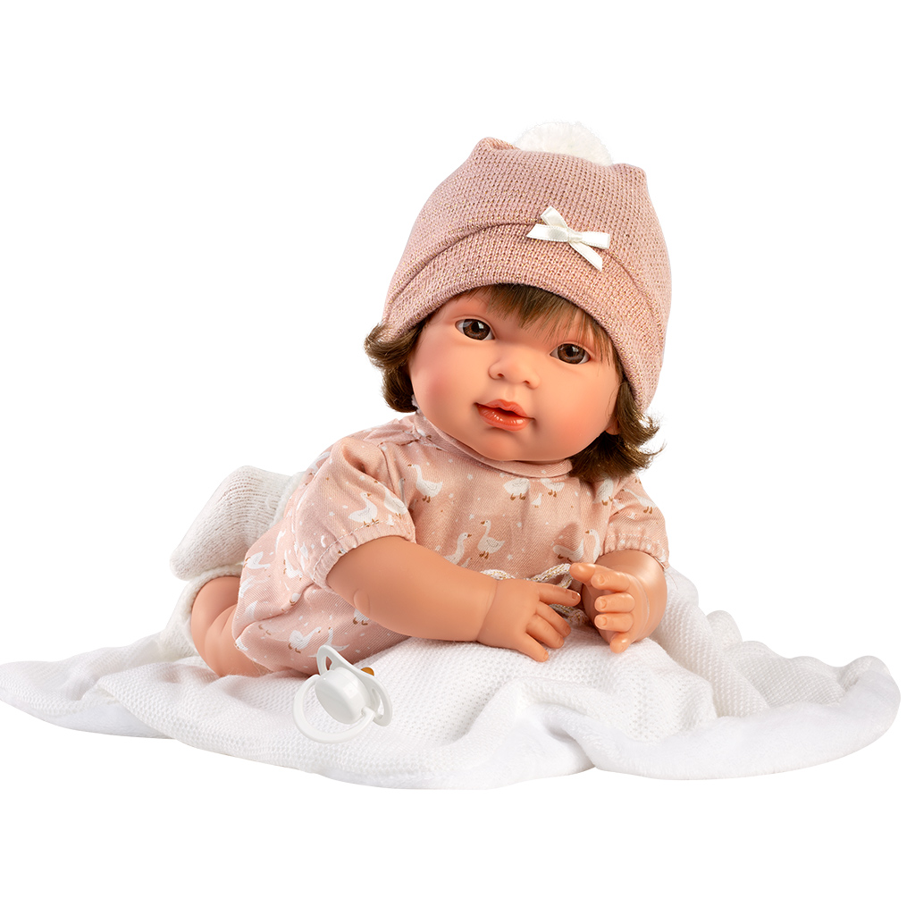 Llorens: Carla 42cm-es síró baba cumival és fehér takaróval kép 2