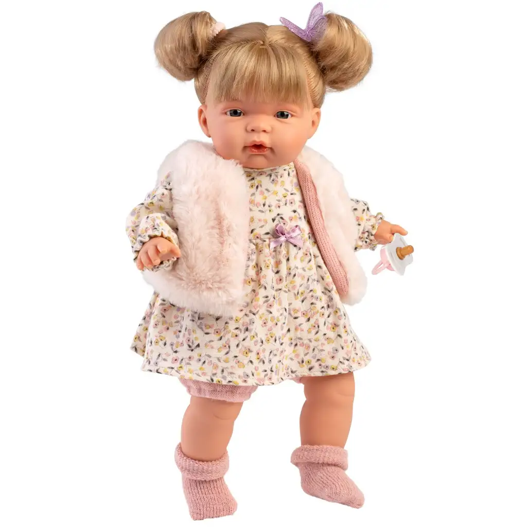 Llorens: Joelle 38cm-es baba hanggal szőrös mellényben