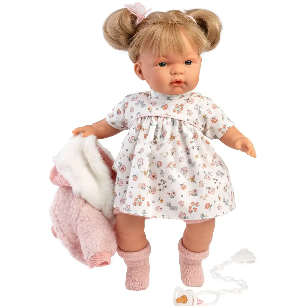 Llorens: Joelle 38cm-es baba hanggal virág mintás ruhában kép 2