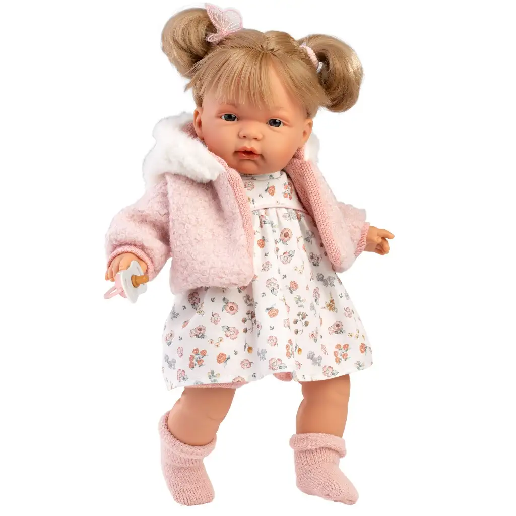 Llorens: Joelle 38cm-es baba hanggal virág mintás ruhában