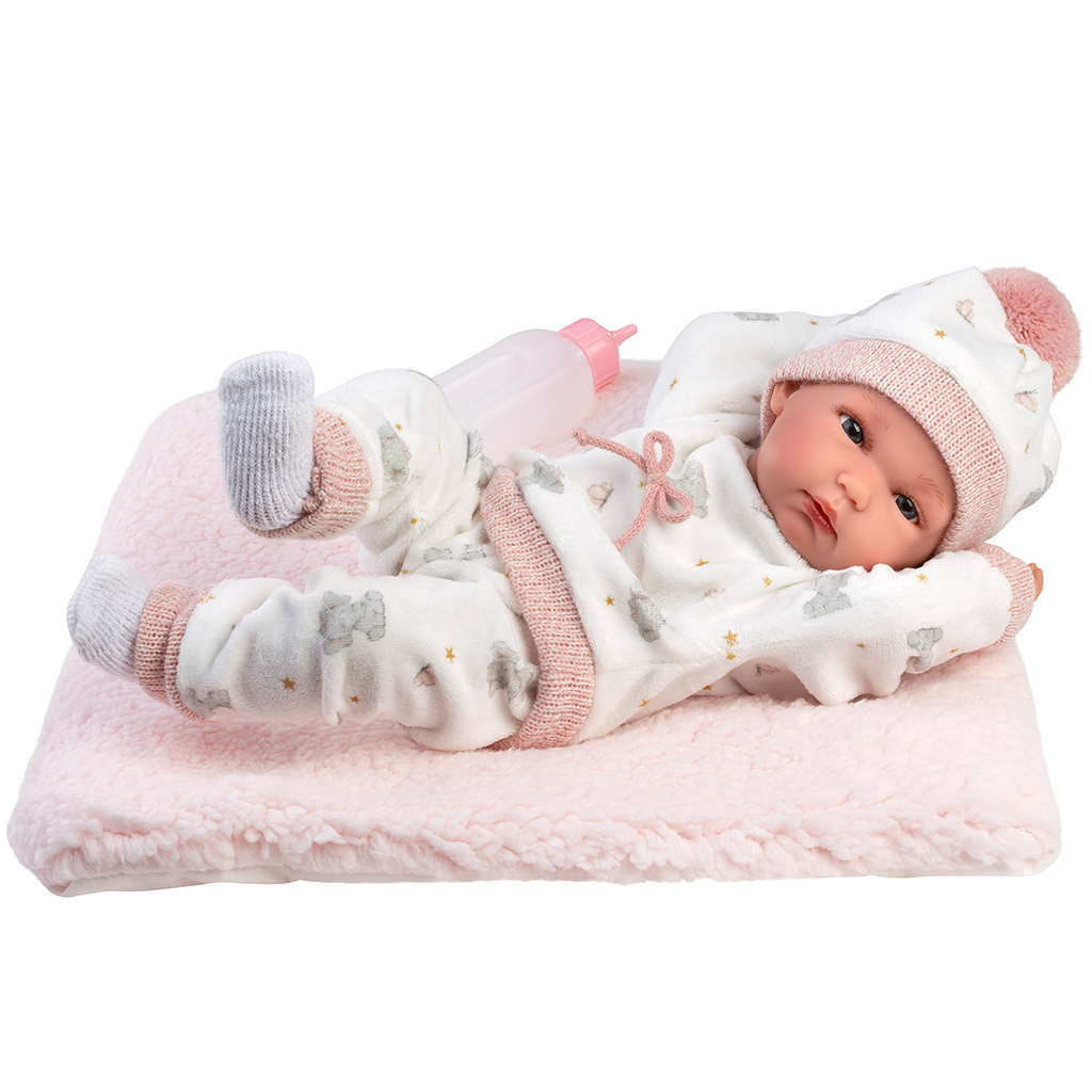 Llorens: Bimba 35cm-es újszülött baba cumisüveggel és takaróval kép 3
