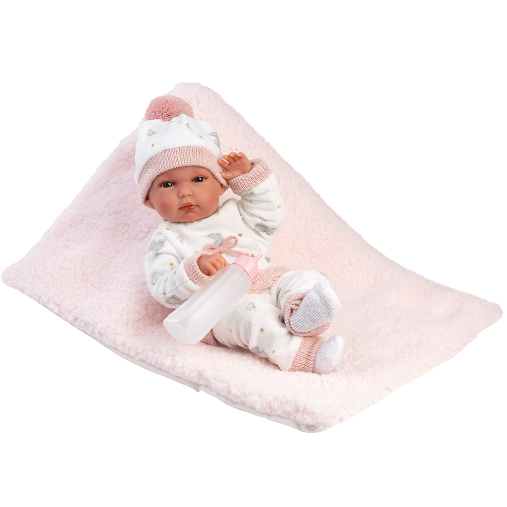 Llorens: Bimba 35cm-es újszülött baba cumisüveggel és takaróval