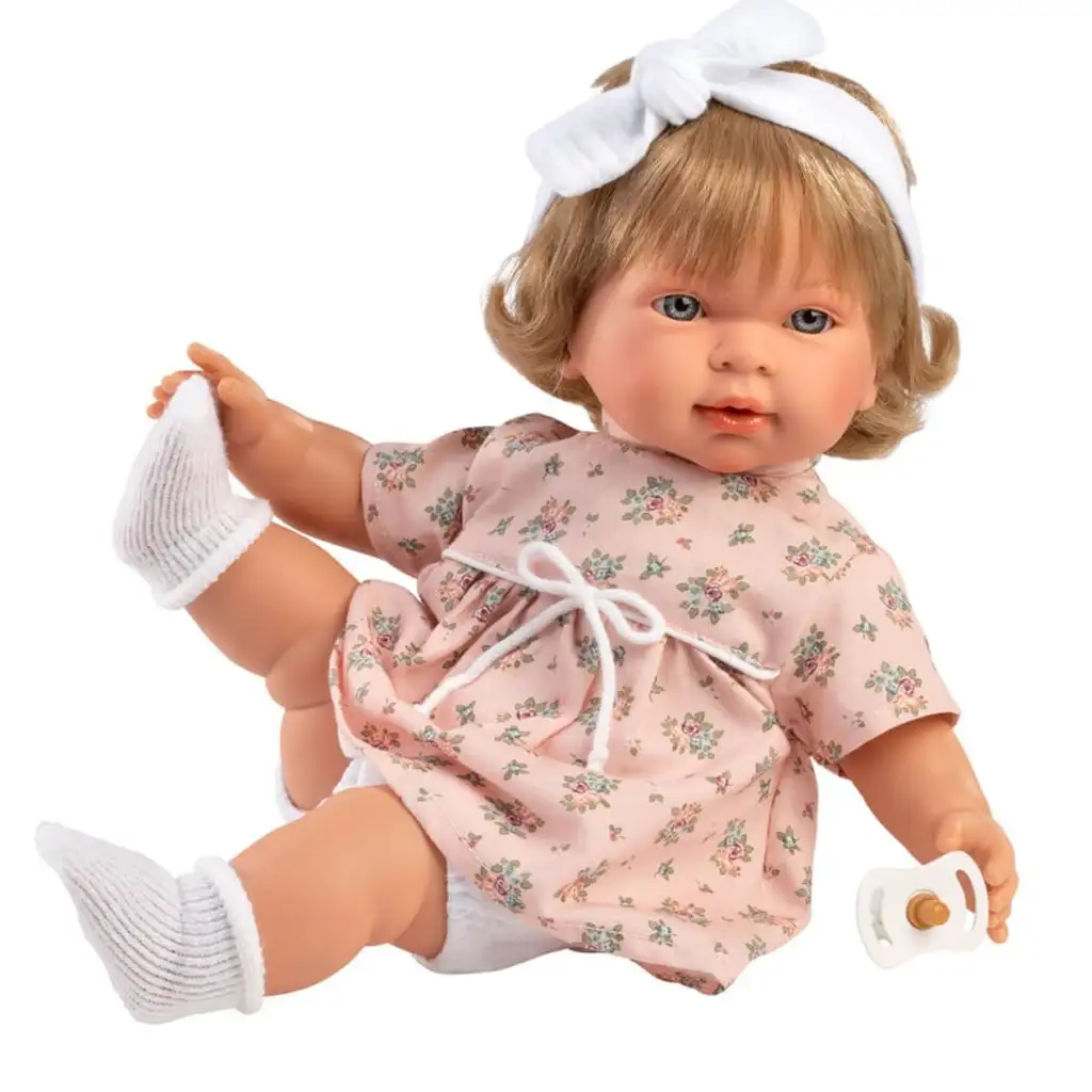 Llorens: Carla 42cm-es síró baba virágos ruhában fejpánttal kép 4