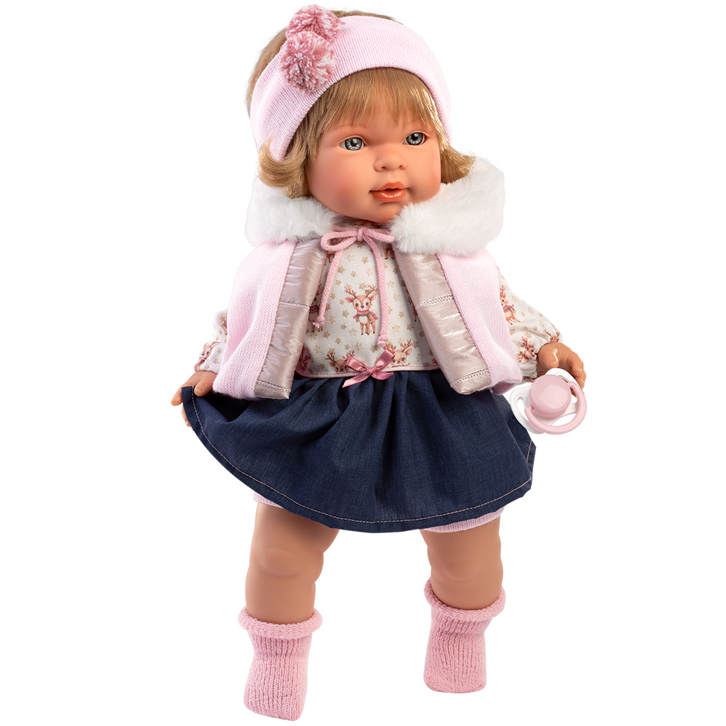 Llorens: Carla 42cm-es síró baba cumival kék szoknyában kép 2