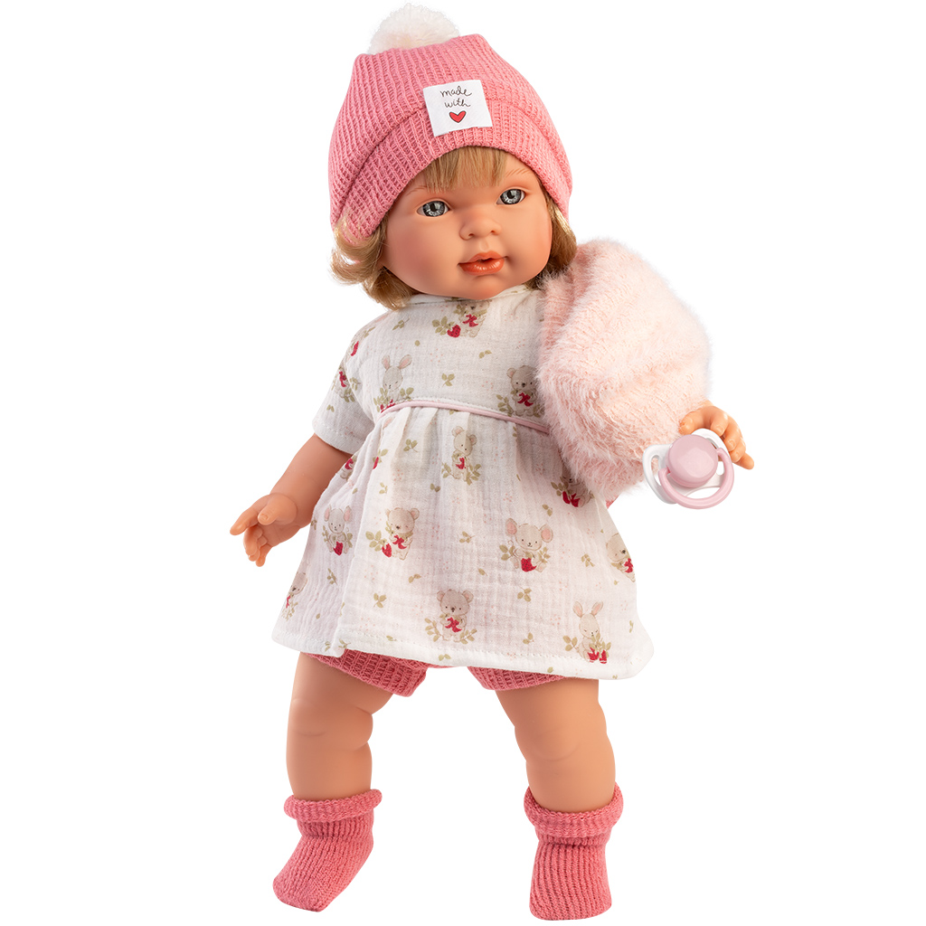 Llorens: Carla 42cm-es síró baba cumival szívecskés sapkában kép 2