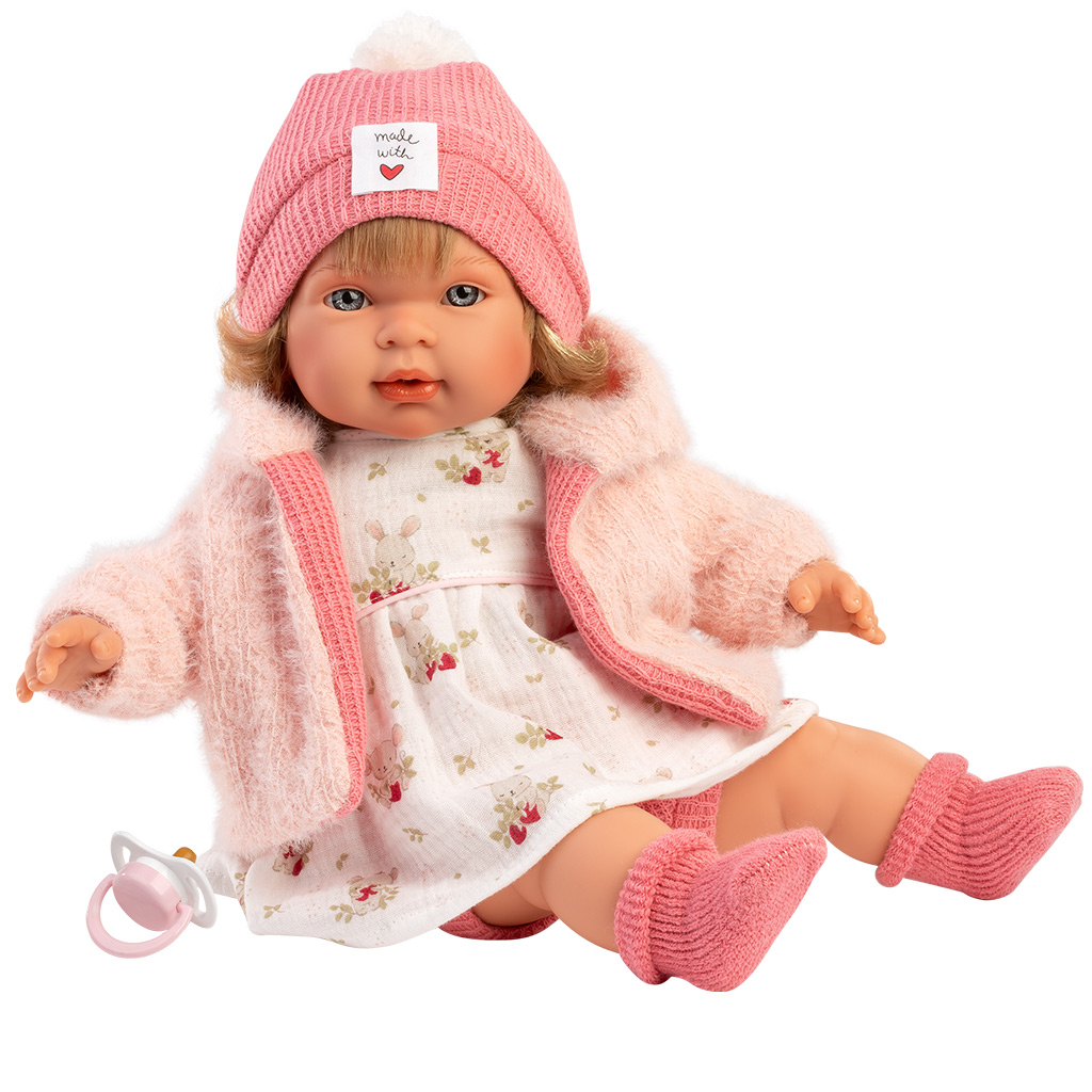 Llorens: Carla 42cm-es síró baba cumival szívecskés sapkában kép 3