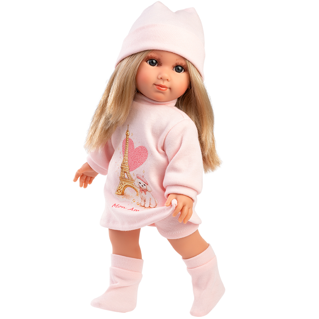 Llorens: Elena 35cm-es baba rózsaszín sapkában kép 2