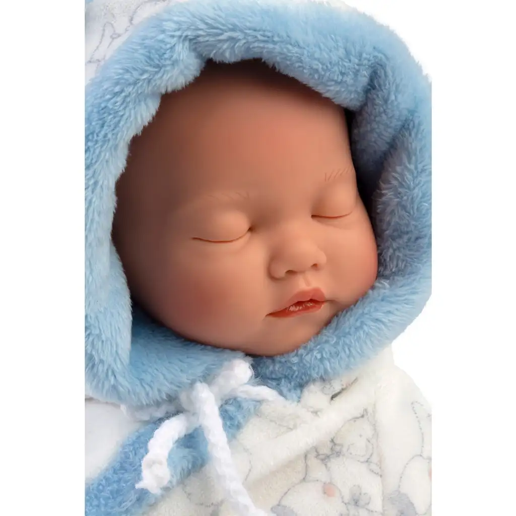 Llorens: Fiú csecsemő baba gólya mintás puha pizsamában 31cm kép 4