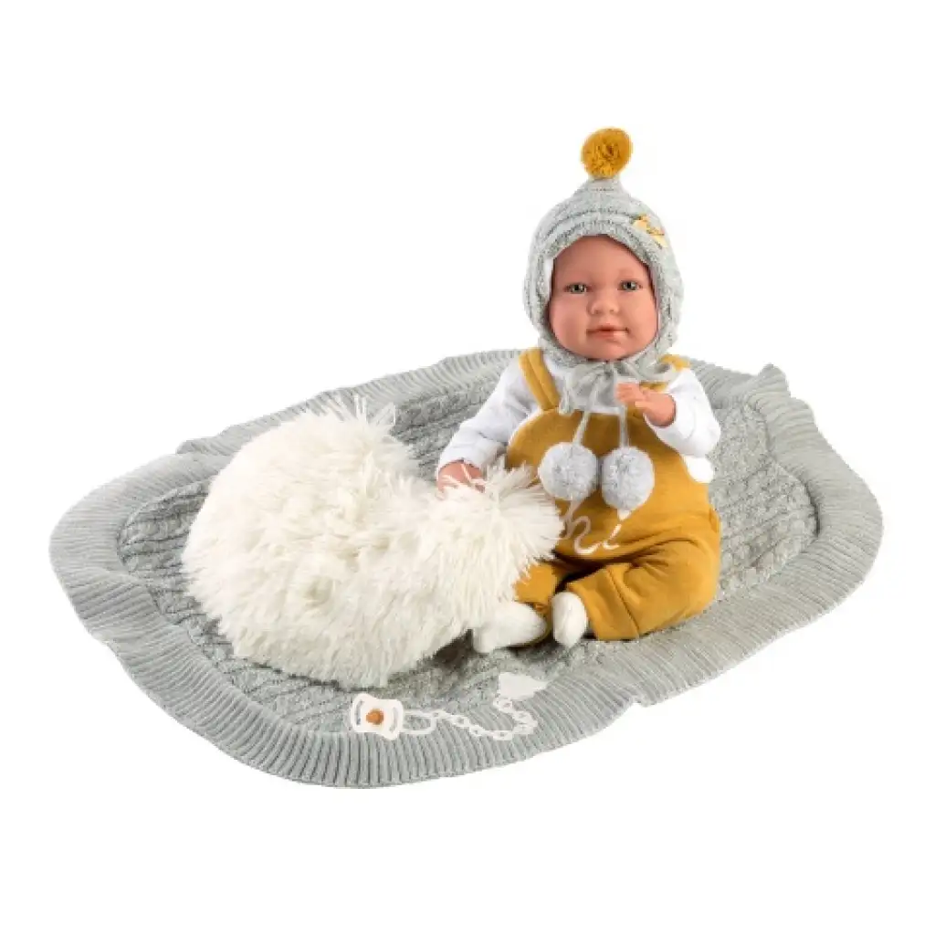 Llorens: Mimi Llorana 42cm-es síró újszülött baba pléddel és szőrös párnával kép 2