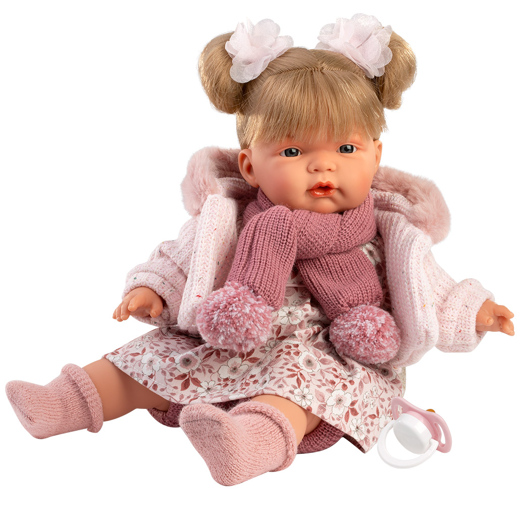 Llorens: Joelle 38cm-es síró baba bojtos sállal kép 3