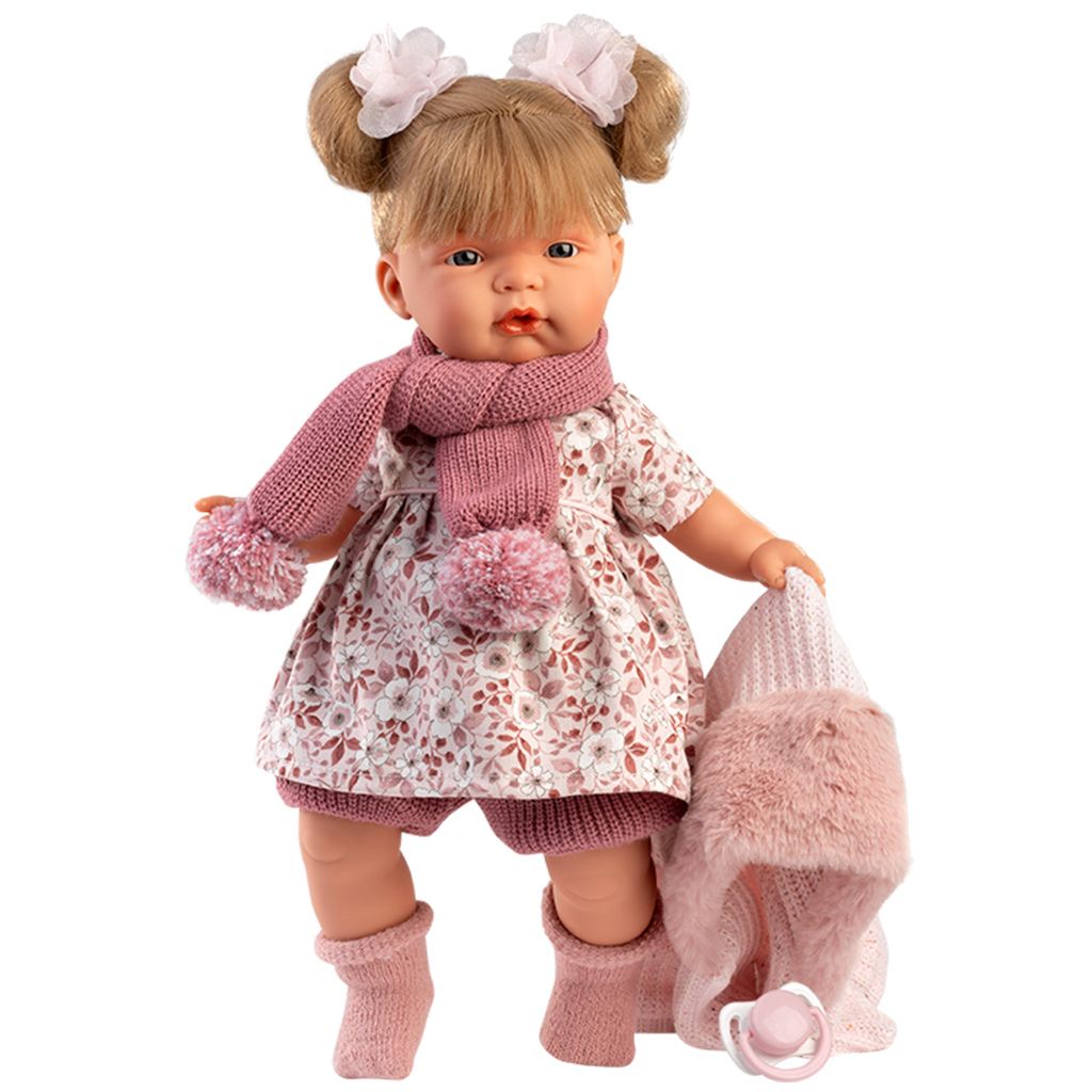 Llorens: Joelle 38cm-es síró baba bojtos sállal kép 2