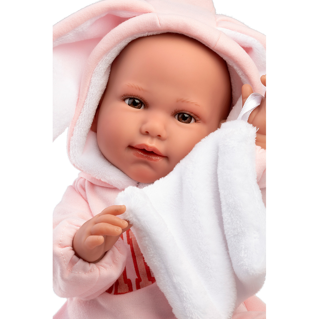 Llorens: Lina 45cm-es síró baba nyuszifüles babaruhában kép 3