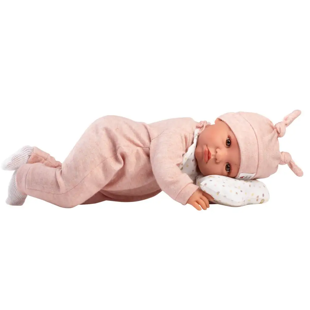 Llorens: Luna 45cm-es síró baba pöttyös párnával kép 3